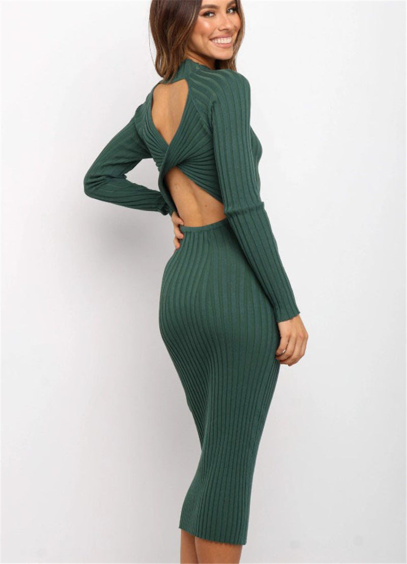 Luvéra Neue Stil Frauen Anzüge Pullover Kleider Frauen Einfarbig Backless Bogen Enge Kleider