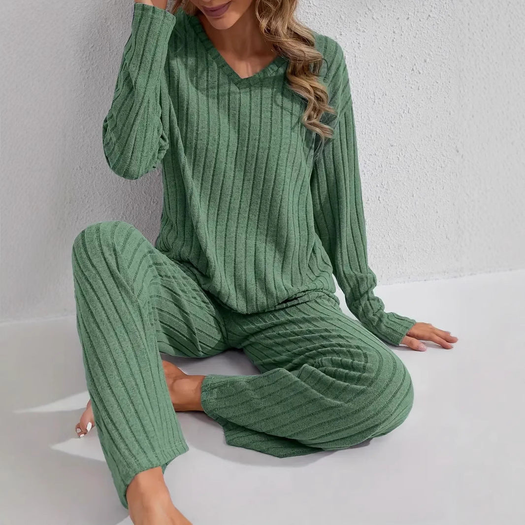 Luvéra Geripptes Langarm-Top und Hose Casual Comfortable Womens Loungewear Set