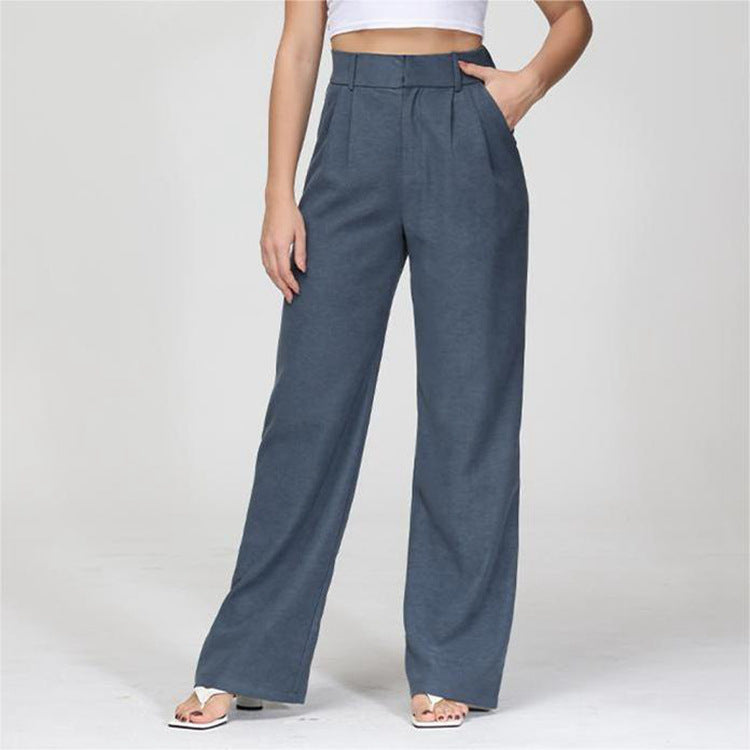 Luvéra Hohe Taille Gerade Hose Mit Taschen Breites Bein Freizeithose Für Frauen