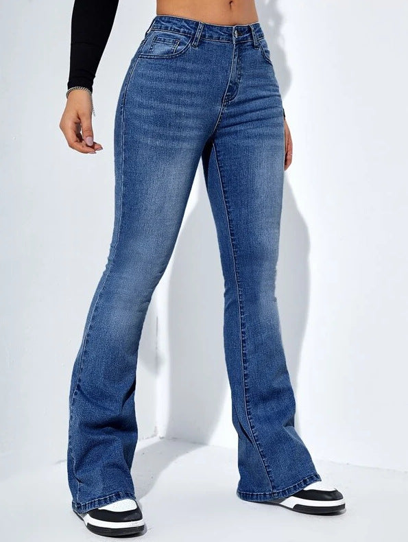 Luvéra Damen Slim-Fit Jeanshose Mit Ausgestelltem Design Mode Casual Hohe Taille Stretchhose