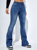 Luvéra Damen Slim-Fit Jeanshose Mit Ausgestelltem Design Mode Casual Hohe Taille Stretchhose