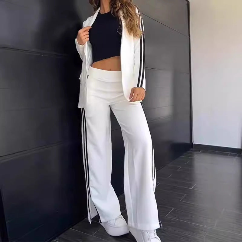 Luvéra Damen Lässiger Polo-Kragen-Anzug mit weitem Bein, Hosen, zweiteiliger Anzug