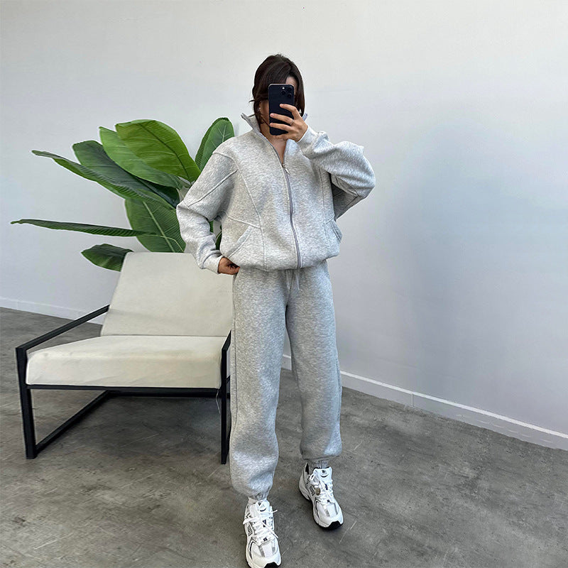 Luvéra Sportanzüge mit Taschen Stehkragen Reißverschluss Strickjacke und Kordelzug Hose Mode Jogger Set Outfits Trainingsanzüge Damenbekleidung