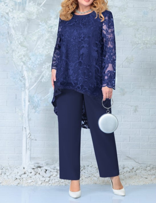 Luvéra Damen Abendkleid Spitze Stickerei Zweiteiliges Set