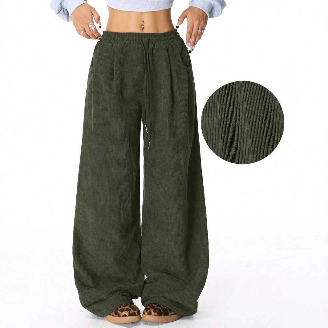 Luvéra Idle Style High Waist Casual Draping-Effekt Kordelzug Breites Bein Hosen