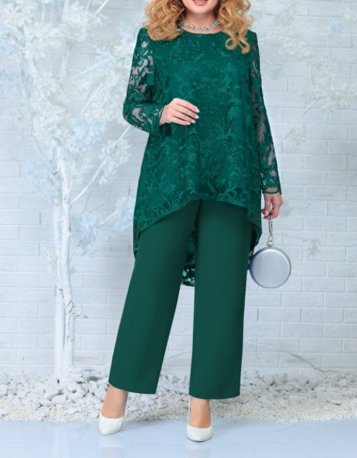 Luvéra Damen Abendkleid Spitze Stickerei Zweiteiliges Set