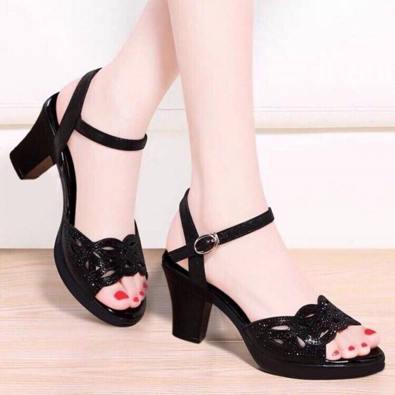 Luvéra Mid-Heel Fisch Mund Weiche Sohle Mutter Schuhe Strass High Heels