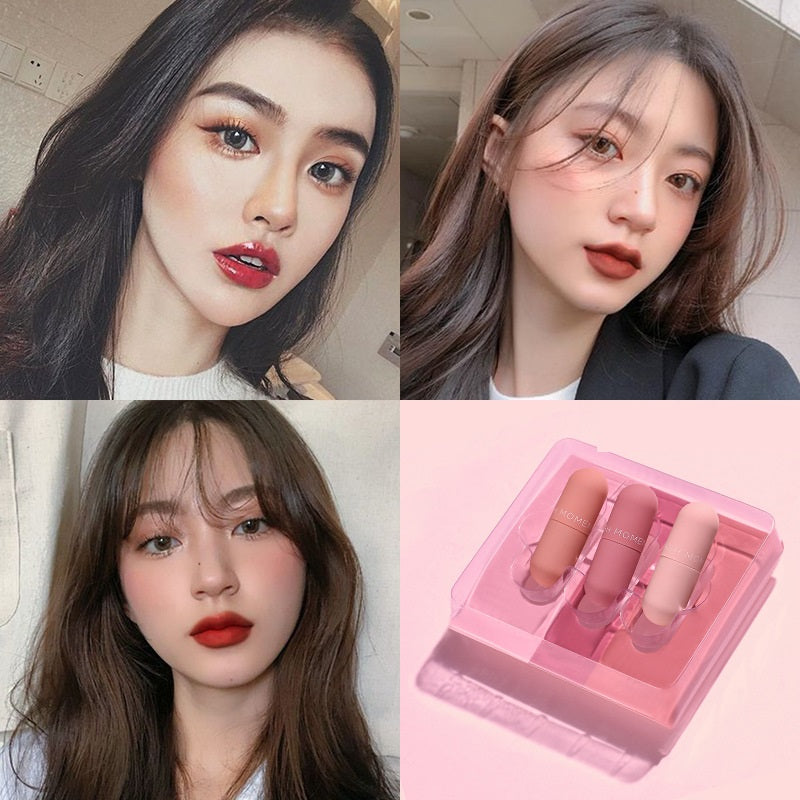 Luvéra Mini Kapsel Lip Lack Spiegel Matte Samt Drei Serie Lip Lack Anzug Farbe Rendering Feuchtigkeitsspendende Kein Fleck Auf Tasse