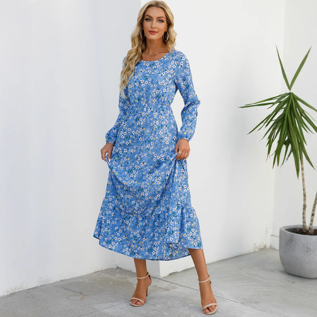 Luvéra Damen vielseitiges Blumen-Chiffon-Kleid mit Rundhalsausschnitt