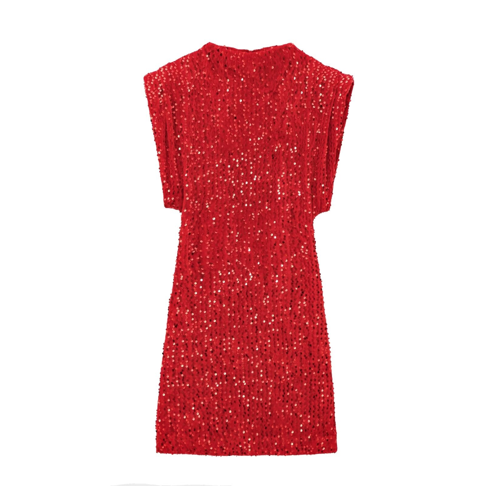 Luvéra Kleid Ärmellos Träger Gepolsterte Schulter Perlen Dekoration Minikleid