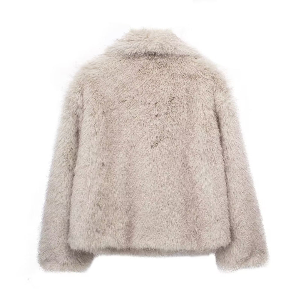 Luvéra Plüsch Mantel Mode Warme Verdicken Flauschige Revers Jacke Outwear Casual Langarm Tops Frauen Kleidung