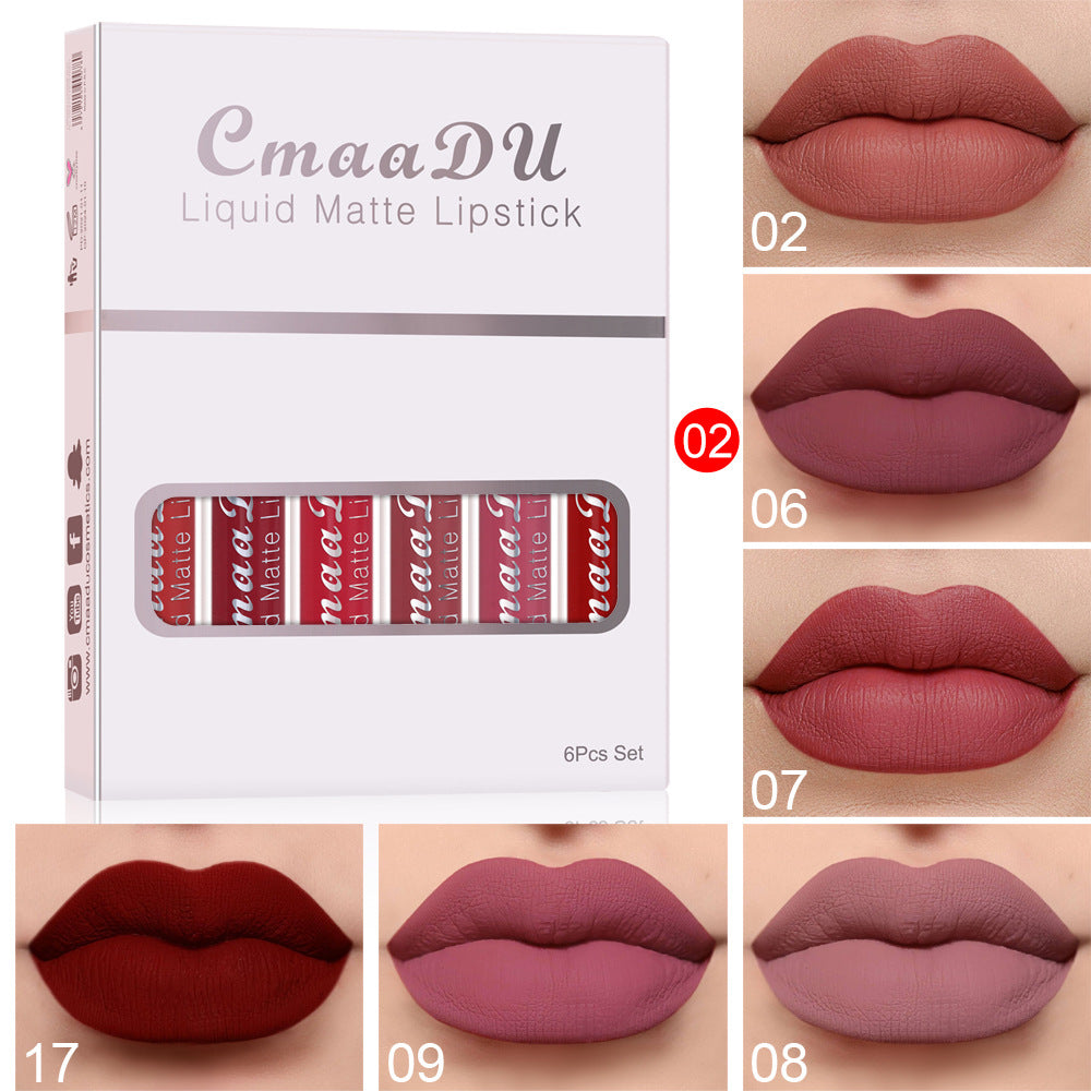 Luvéra 6 Schachteln mit mattem, antihaftbeschichtetem Becher, wasserdichtem Lippenstift, langanhaltender Lipgloss