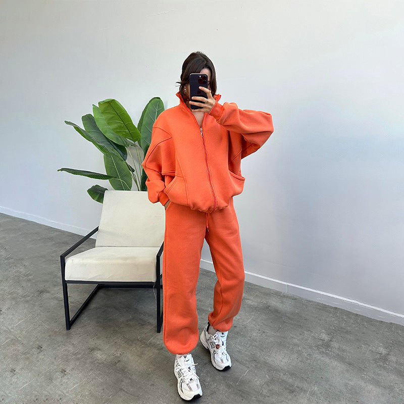 Luvéra Sportanzüge mit Taschen Stehkragen Reißverschluss Strickjacke und Kordelzug Hose Mode Jogger Set Outfits Trainingsanzüge Damenbekleidung