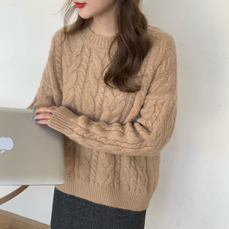 Luvéra Damen Roter Twisted Cable-Knit Pullover Für Frauen