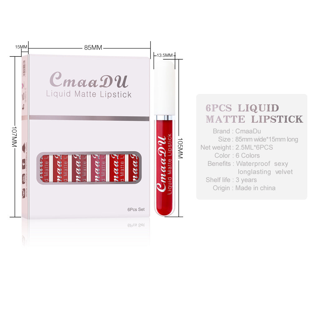 Luvéra 6 Schachteln mit mattem, antihaftbeschichtetem Becher, wasserdichtem Lippenstift, langanhaltender Lipgloss