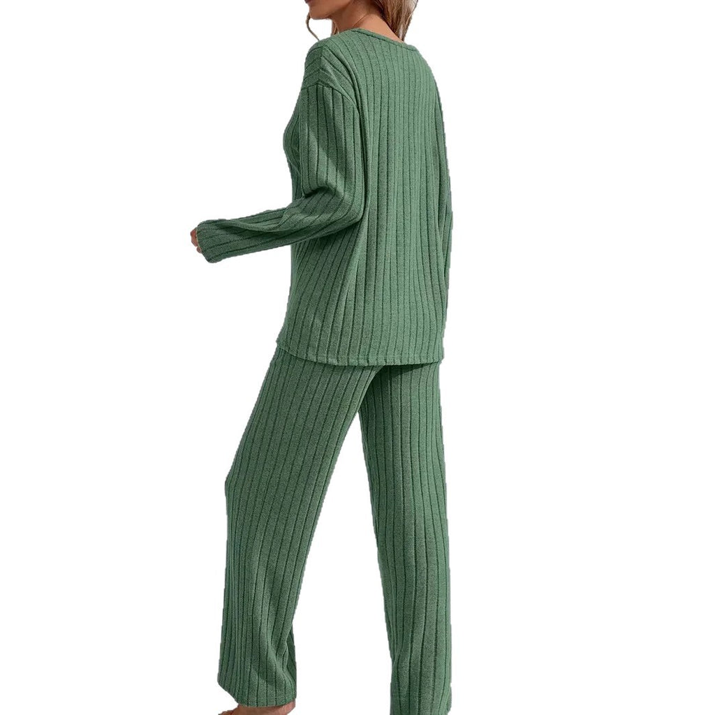 Luvéra Geripptes Langarm-Top und Hose Casual Comfortable Womens Loungewear Set