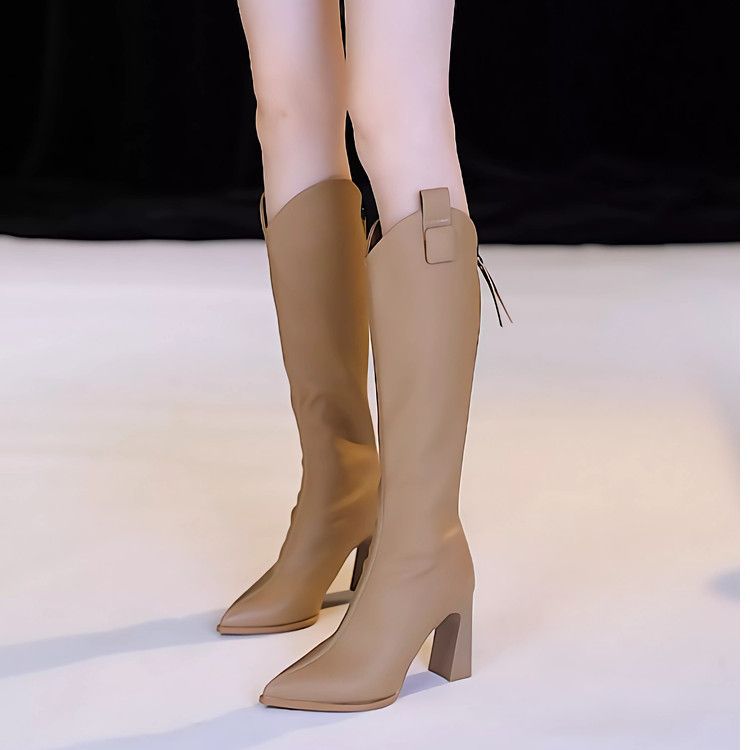 Luvéra Damenstiefel Mit Kniehohem Absatz Mit Reißverschluss Hinten Und Plüschfutter