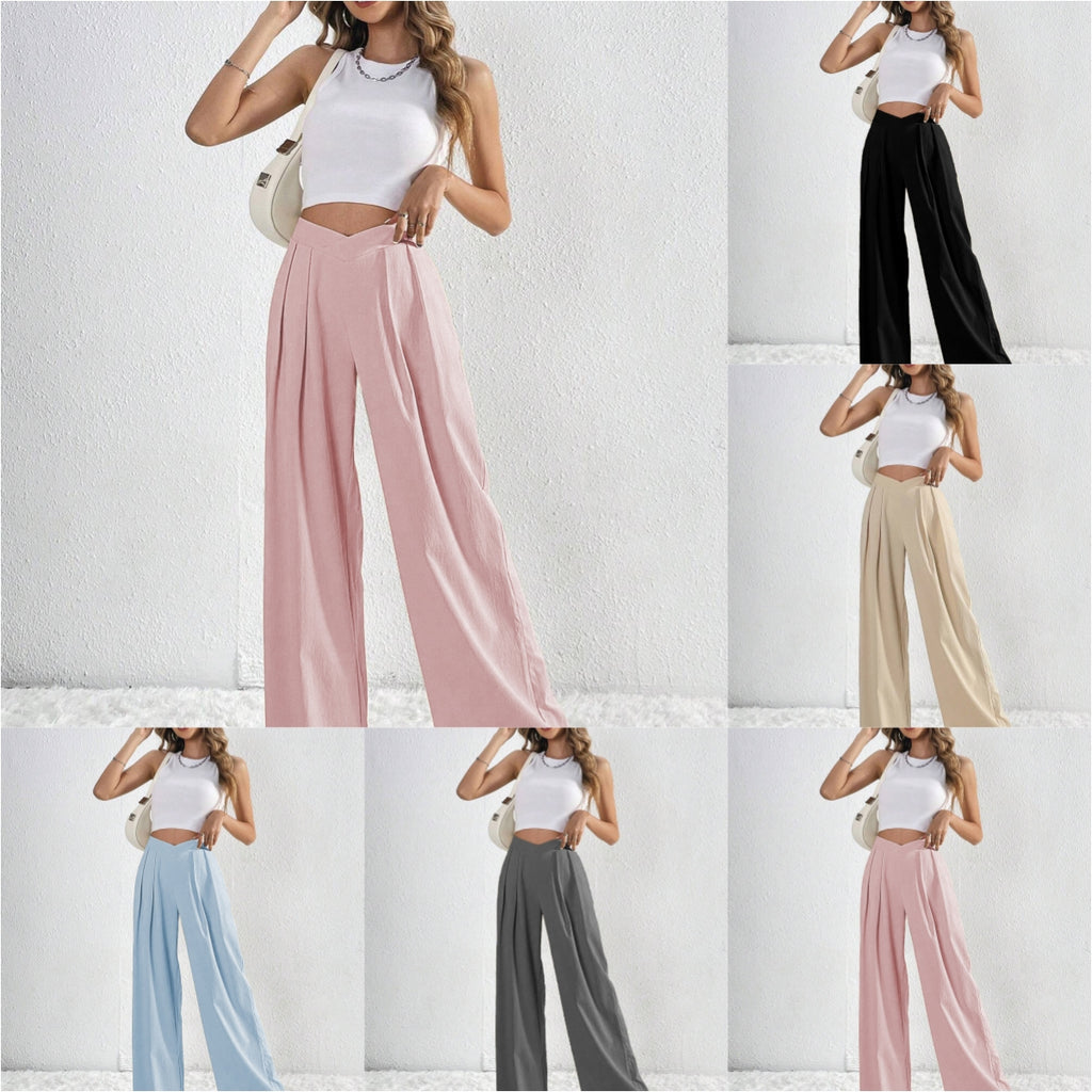 Luvéra Neue Einfarbig Plissee Casual Wide-leg Pants Lose Casual Frauen Pendeln Vielseitige Stil Bequeme Hosen