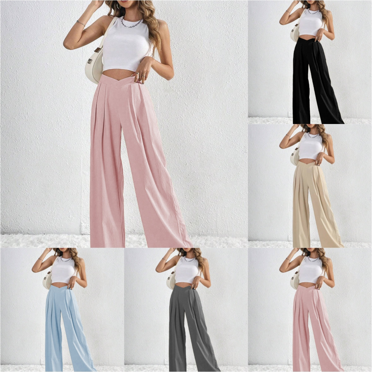Luvéra Neue Einfarbig Plissee Casual Wide-leg Pants Lose Casual Frauen Pendeln Vielseitige Stil Bequeme Hosen