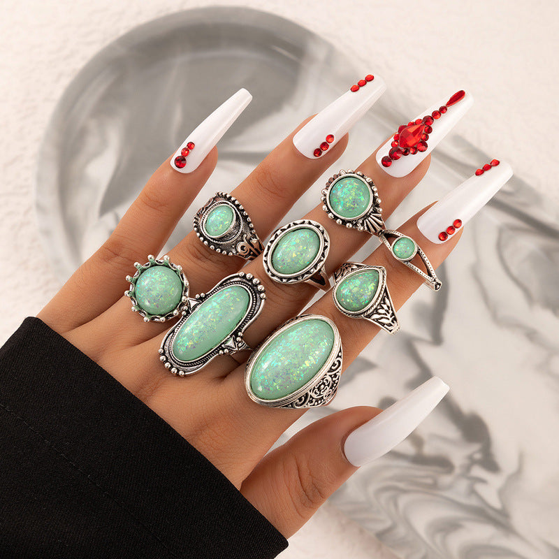 Luvéra Ornament Kreative Geometrische Opal Edelstein 8-teiliges Set Kombination Set Ringe