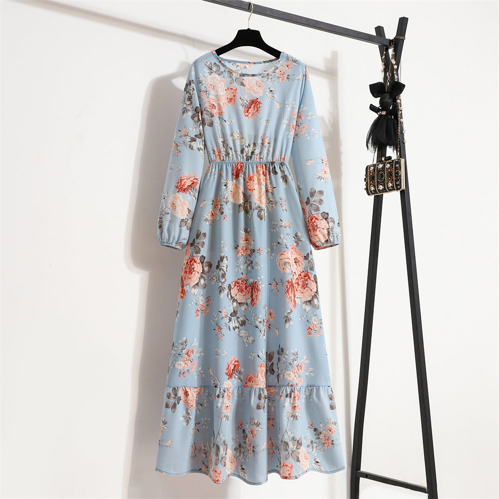Luvéra Damen vielseitiges Blumen-Chiffon-Kleid mit Rundhalsausschnitt