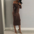 Luvéra Elegantes Off-Shoulder Maxikleid – Langarm Abendkleid mit Schlankem Schnitt