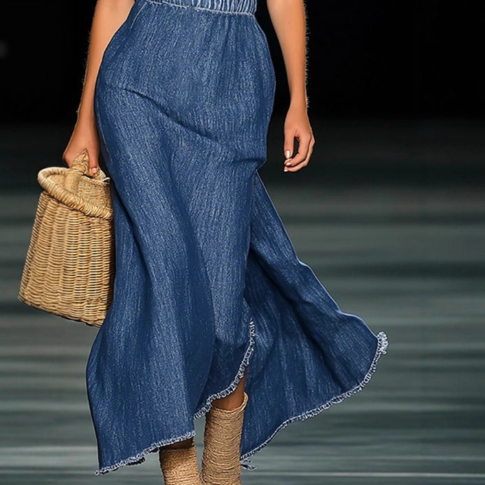 Luvéra Elegantes Jeanskleid - Maxi mit 3D-Blüten