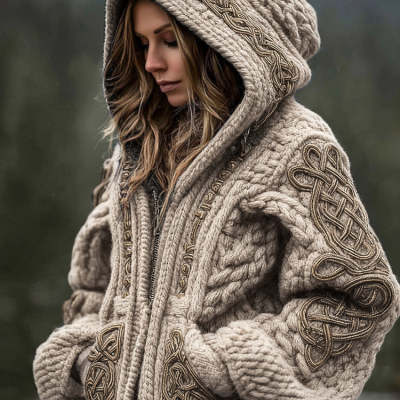 Luvéra Damen Modischer bedruckter Kapuzenpullover mit Reißverschluss