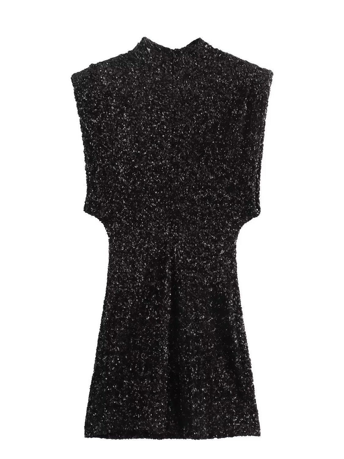 Luvéra Kleid Ärmellos Träger Gepolsterte Schulter Perlen Dekoration Minikleid