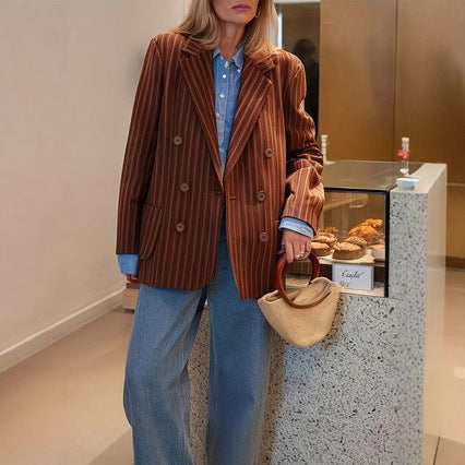 Luvéra Damen SpringAutumn Neue Ankunft Loose-Fit Retro Gestreifte Blazer Jacke