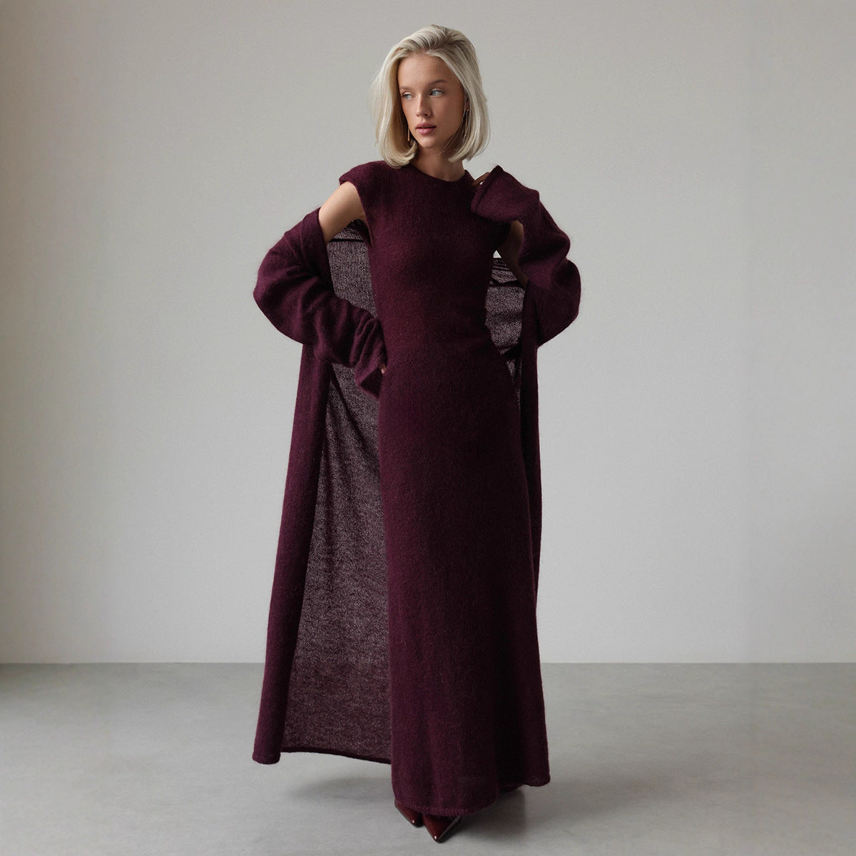 Luvéra Strickjacke Gestrickte Strickjacke Ärmelloses Kleid Zweiteiliges Set