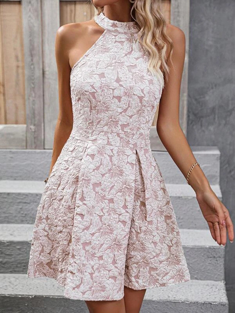 Luvéra Einfarbig Sleeveless Halter Patchwork Kleid Frauen
