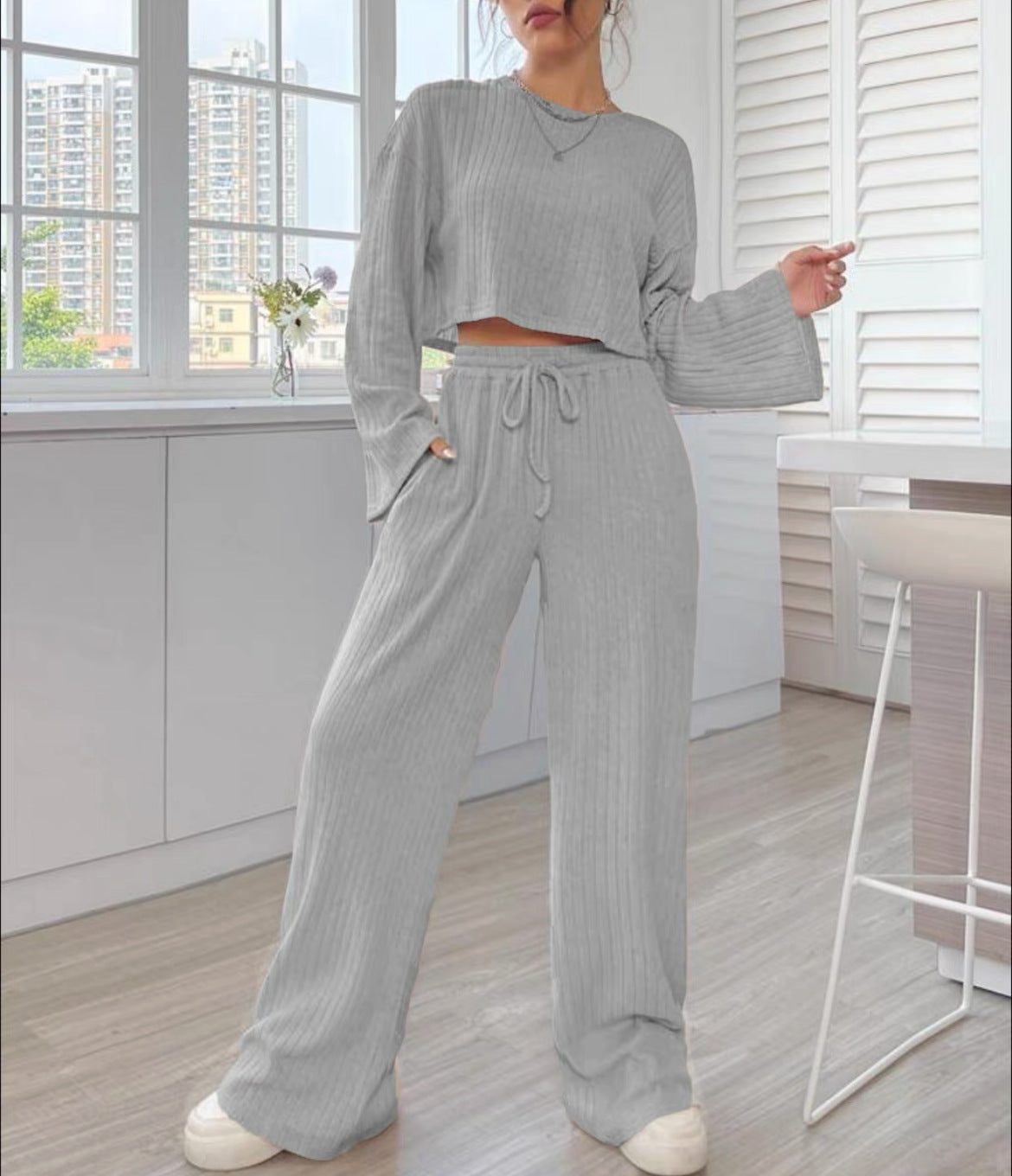 Luvéra Lässige Homewear Gestrickter Langarm-Damenanzug