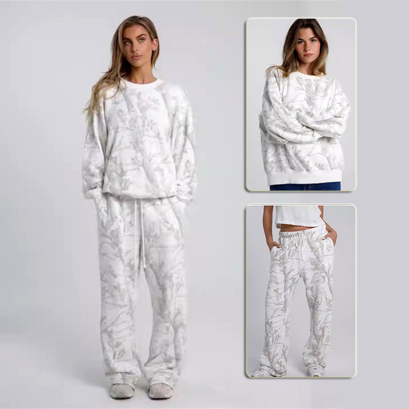 Luvéra Zwei Stück Sets Frauen Camouflage Hoodie Ahorn Blatt Druck Sweatshirt Anzug Sport Hoodie Sportswear
