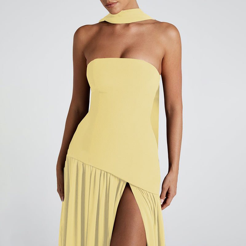 Luvéra Pure Color Split Rückenfrei Elegantes Streamer Kleid