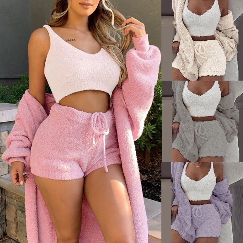 Luvéra Frauen Home Wear Anzug Casual Pyjamas Set Dame Weibliche Weiche Warme Langarm Exposed Nabel Weste Shorts Set