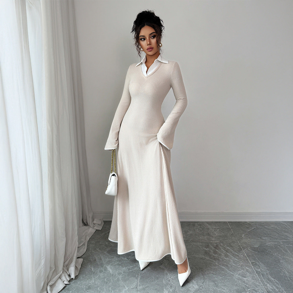 Luvéra Schlichtes Langarmkleid - Elegantes, einfarbiges Damenkleid