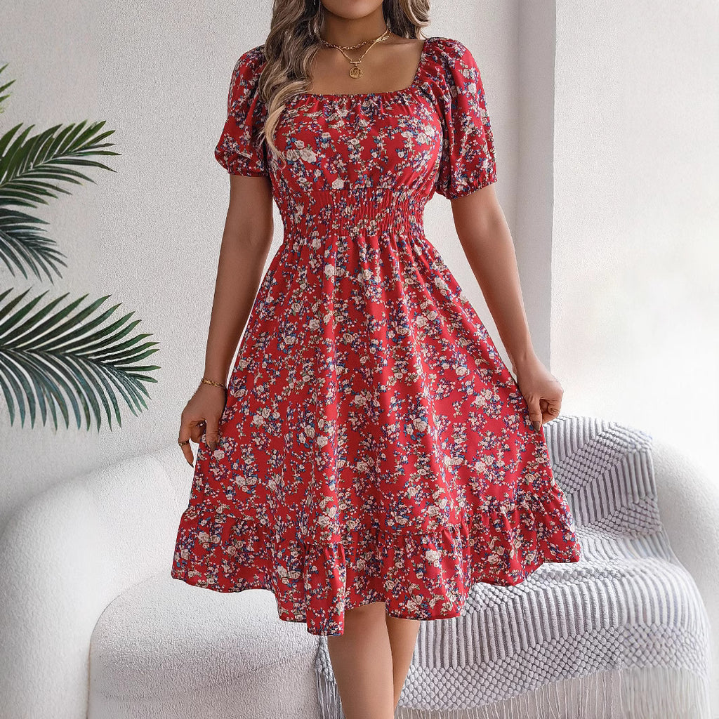 Luvéra Floral Print Square Collar Kleid Sommer Mode Rüschen Kleider frauen Kleidung