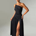 Luvéra Sling Schulter Plissee Split A-Linie Kleid