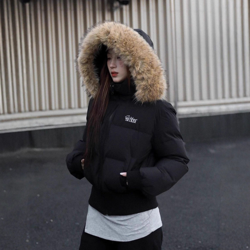 Luvéra Winter Kurze Kunstpelzkragen Gepolsterte Jacke Für Frauen