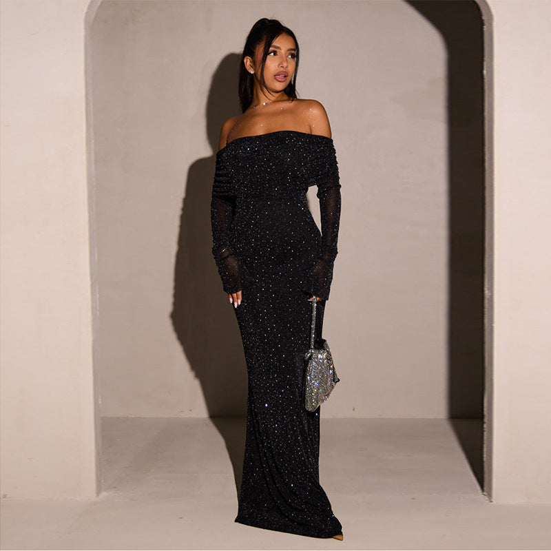 Luvéra Pailletten Off-Shoulder Kleid Damenbekleidung