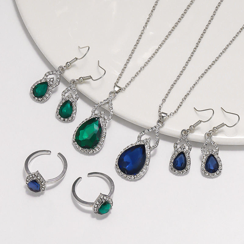 Luvéra Luvéra Licht Luxus Zirkon Halskette Ohrringe Öffnen Ring Schmuck Anzug