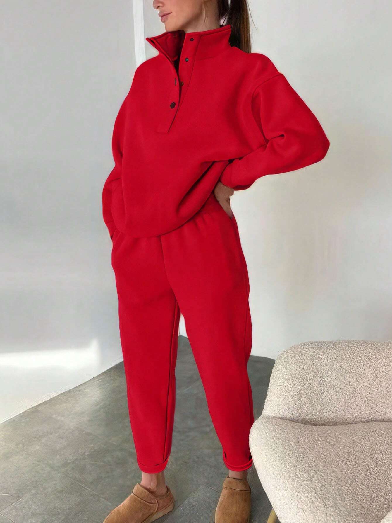 Luvéra Übergroße Solide Casual Pullover Lange Hose Set Warme Hoodie Neue Trainingsanzug Anzug Mode Hose Sets Sets Für Frauen 2 Stück