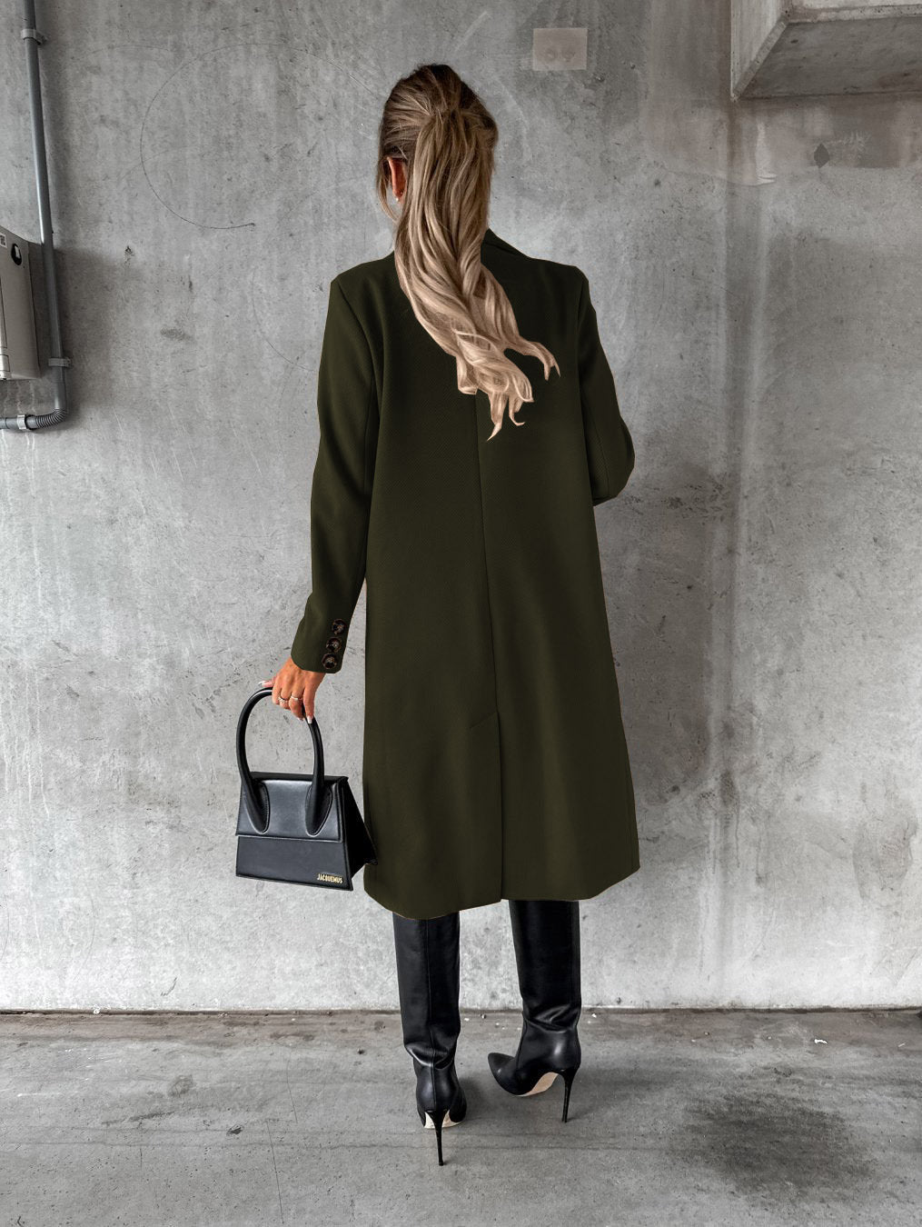 Luvéra Zwei Breasterige Revers Mantel Winter Mode Solide Slim Lange Jacke Langarm Tops Frauen Kleidung