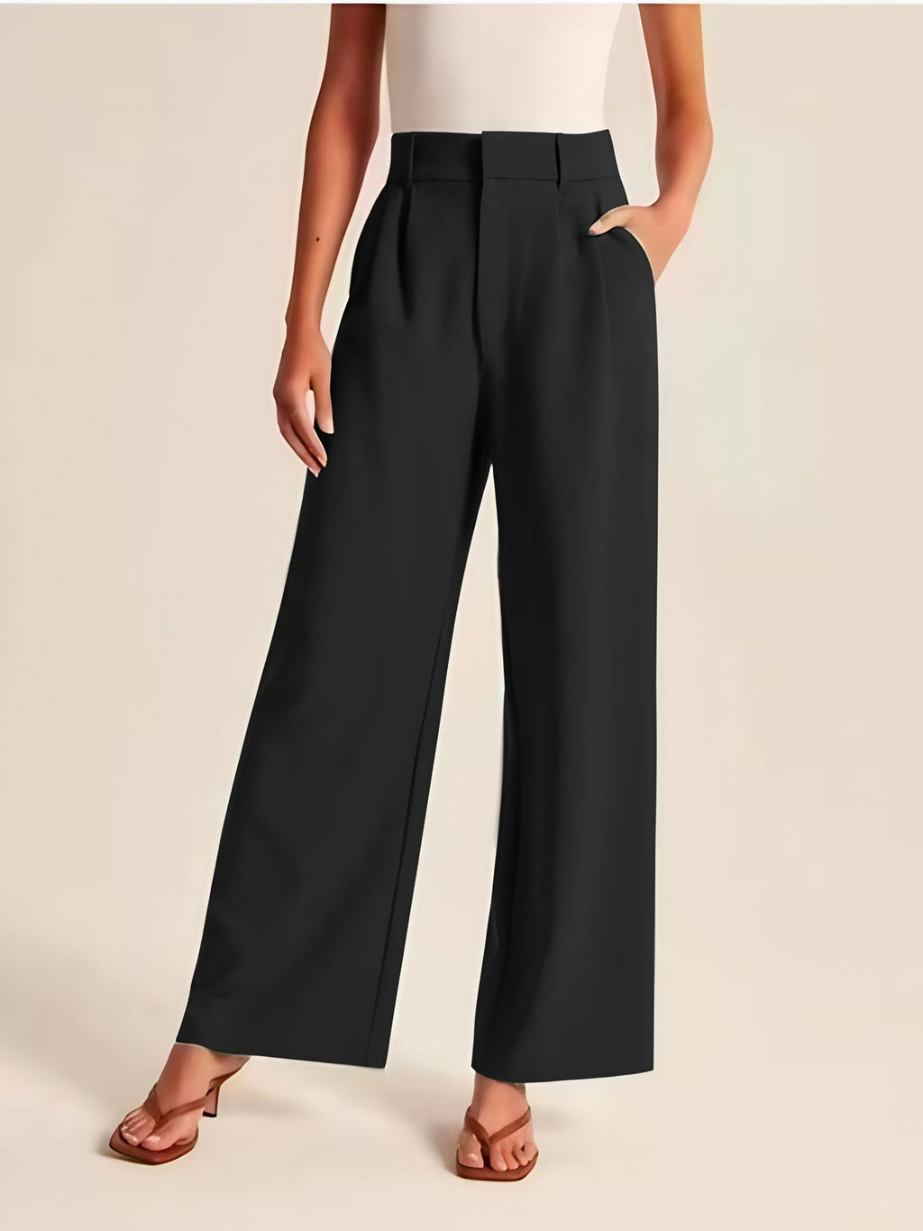 Luvéra Hohe Taille Gerade Hose Mit Taschen Breites Bein Freizeithose Für Frauen