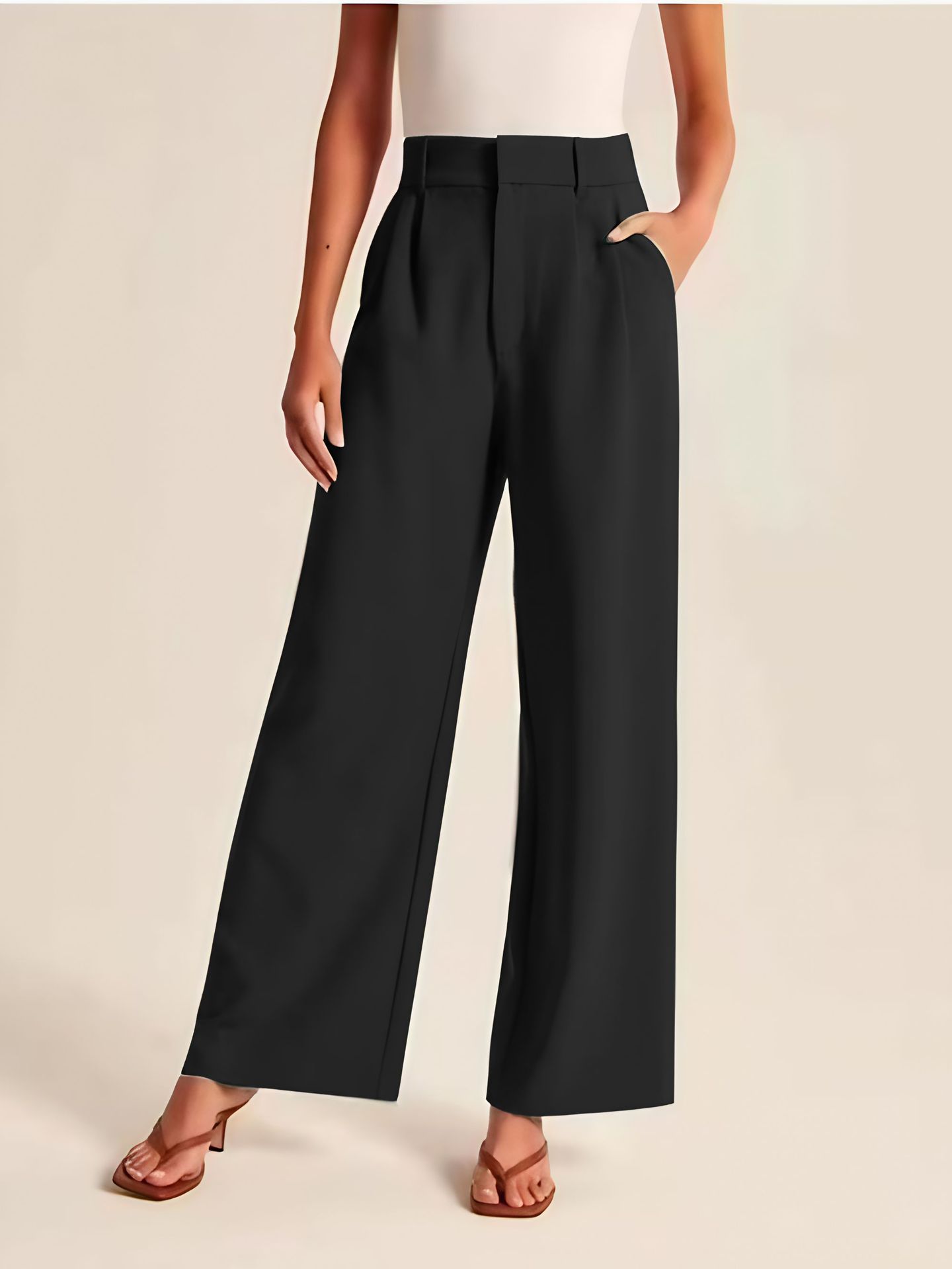 Luvéra Hohe Taille Gerade Hose Mit Taschen Breites Bein Freizeithose Für Frauen