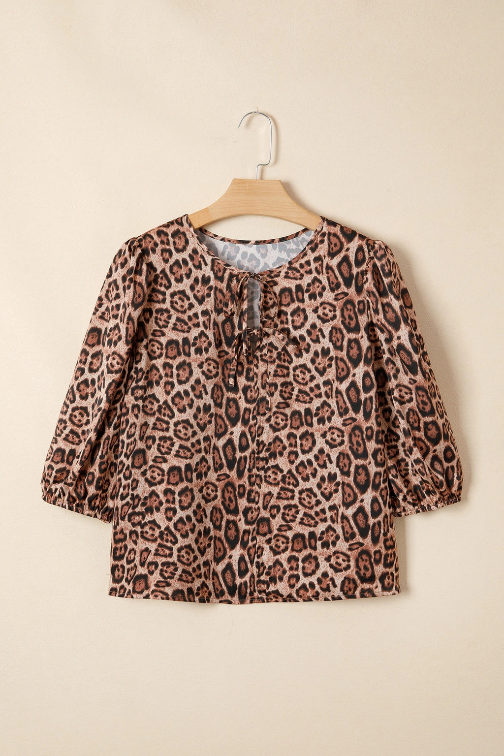Luvéra Braune Leoparden-Blüge-Bluse mit Puffärmeln