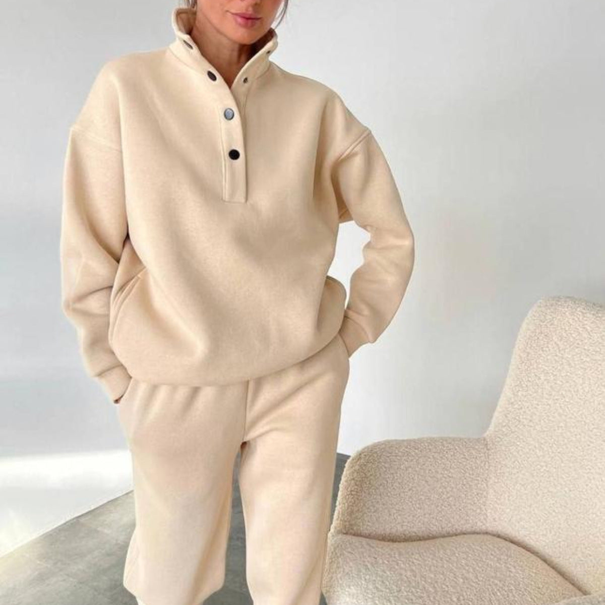 Luvéra Übergroße Solide Casual Pullover Lange Hose Set Warme Hoodie Neue Trainingsanzug Anzug Mode Hose Sets Sets Für Frauen 2 Stück