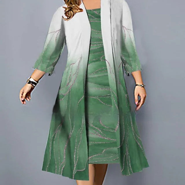 Luvéra Plus Size Damen Farbverlauf Blume und Blatt Kleid zweiteiliges Set