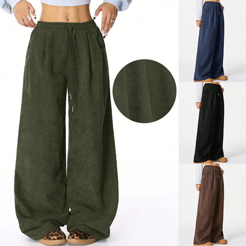 Luvéra Idle Style High Waist Casual Draping-Effekt Kordelzug Breites Bein Hosen